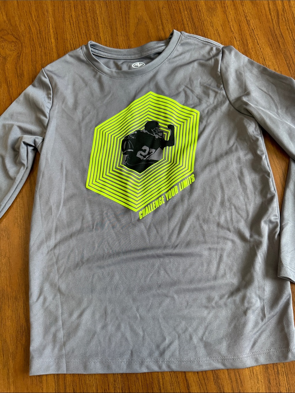 Athletic Works Gray Long Sleeve Shirt with Neon Green Chevron Graphic